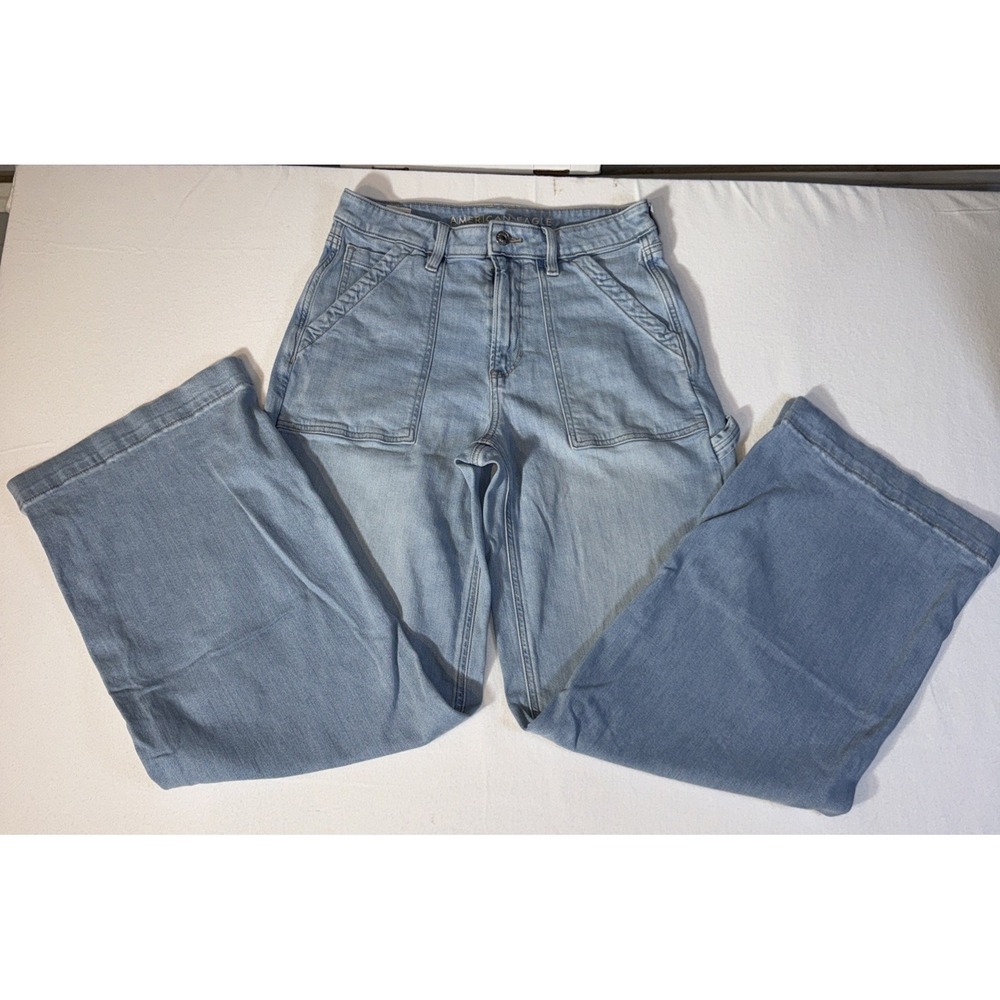 American Eagle Baggy Wide Leg Carpenter Jeans Womens 4 Regular Utility Stretch